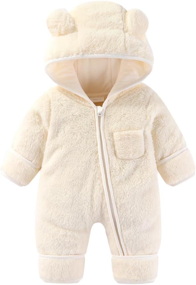 XIFAMNIY Newborn Baby Winter Snowsuit - Bear Outfit Fleece Warm Jumpsuit Romper Hooded Clothes for Infant Girls Boys