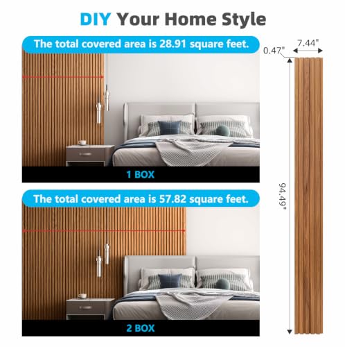 Image of Art3d Wood Slat Wall Panels, Fluted MDF, 6-Pack, 94.6 x 7.4 in,Teak