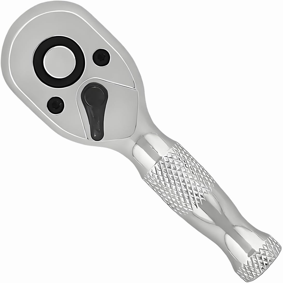 Resze 3/8-Inch Stubby Ratchet Wrench, 72-Tooth, Socket&Bit Driver, Premium Chromium Alloy Steel with Chrome Finish for Tight Spaces, Compact Socket Wrench for Machinery, Electronics, Auto & DIY