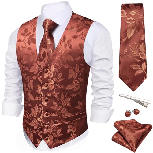 Image of Barry.Wang Formal Men Flower Vest Paisley Jacquard Silk Ties Suit Waistcoat Set Wedding 5PCS