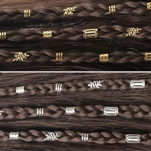 80 Stück Haarschmuck Für Zöpfe, Haar Accessoire Set Aus Gold Und Silber, Haarperlen Und Manschette Clips Als Dreadlock Zubehör, Haarspiralen Clips Haarschmuck Für Männer Frauen Kinder
