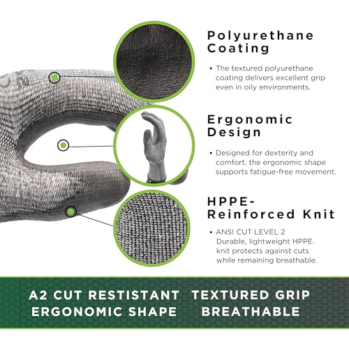 SHOWA 541 Polyurethane Palm Coated A2 Cut Resistant Safety Glove with HPPE Liner, 13-Gauge, XX-Large (12 Pair) - Thumbnail 2