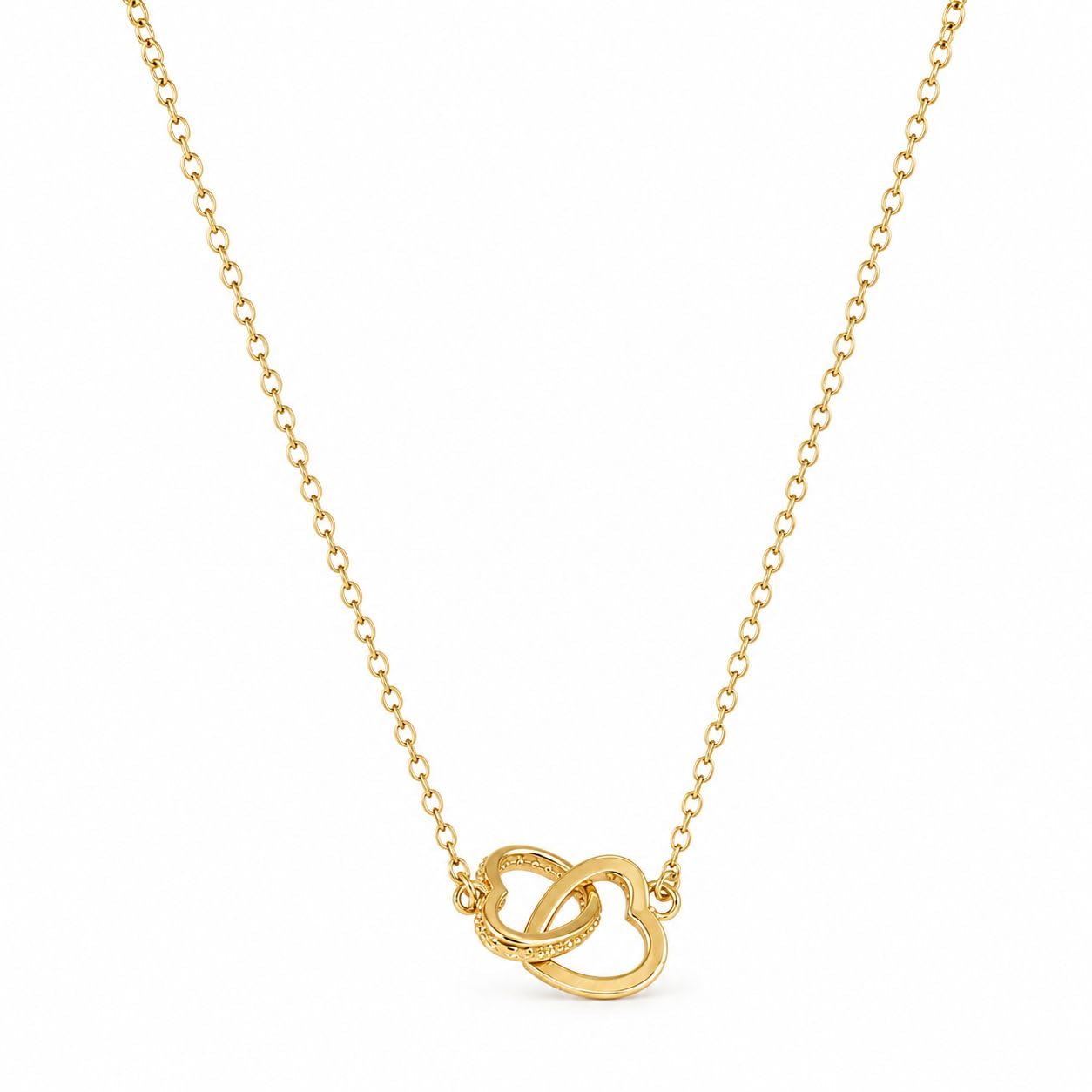 18K GOLD PLATED Interlocking Double Heart Pendant Necklace, Delicate Chain, Romantic Style-picture-26