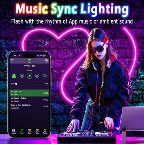 Image of 16.4 Feet Magic Neon Strip Light | App & Remote Control, Music Sync, Multi-Colour Modes | Ideal for Gaming Room & Wall Decor | (Magic RGB)