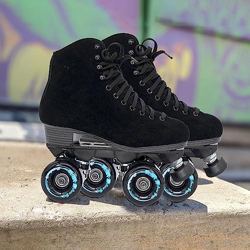 Sure-Grip Boardwalk Unisex Outdoor Roller Skates Material Of Leather, Rubber, Suede & Aluminum Trucks | Comfortable, Extra Long Laces - Suitable For Beginners (Black Color) #TOP24