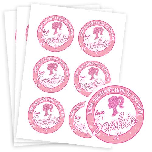 Doll Style Glitter Design Personalised Round Stickers 88mm - Single Sheet - 6 Stickers