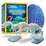 National Geographic Glow-in-The-Dark Dinosaur Skeleton Models Kit – Build Replica Velociraptor & T. rex Skeletons, Easy Snap-Together Bones, Educational Dinosaur Activity Kit for Kids