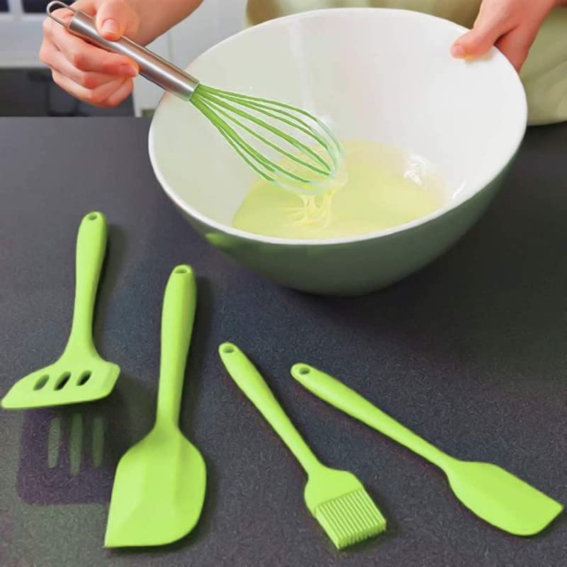 Image of Oren Empower Set of 5 Pcs Silicone Spatula & Kitchen Utensil with Hook Design for Cooking, Baking & Mixing /Non-Stick BPA Free /Heat Resistant Item, Flexible Non Toxic Silicon Cookware Tools - Green