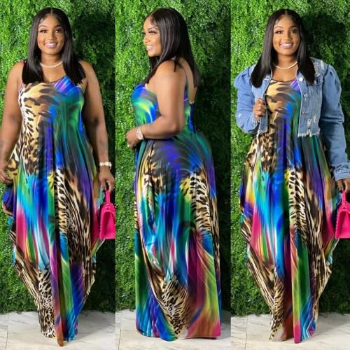 Image of BFFBABY Women's Casual Maxi Dress Sleeveless Tie Dye Spaghetti Strap Summer Plus Size Swing Sundress with Pockets