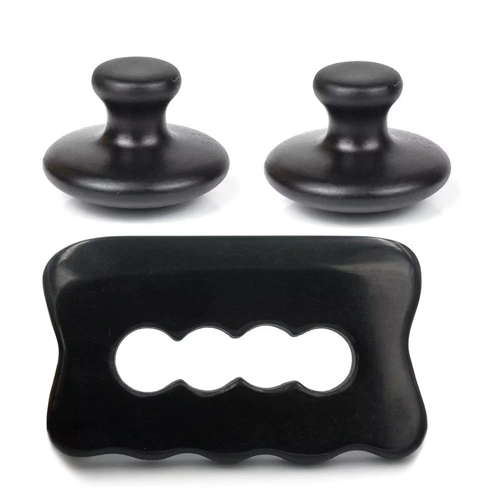 Muscle Scraper Tool,Gua Sha Body Tool with 2 Pcs Hot Rocks Massage Stones Set, Gua Sha Bian Stone Scraping Massage Tools for Back and Foot