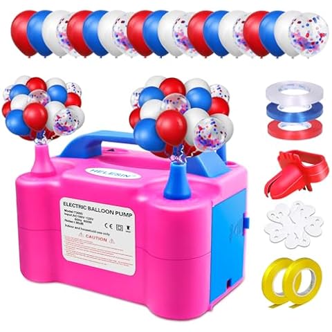 Electric Air Balloon Pump with Red White Blue Balloons, Portable Dual Nozzle Ballon Blower Maschine 600W Balloon Inflator for Party, Birthday, Festival, Patriotic, Baby Shower Decorations Cover