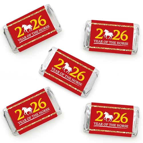 Big Dot of Happiness Chinese New Year - Mini Candy Bar Wrapper Stickers - 2026 Year of the Horse Small Favors - 40 Count