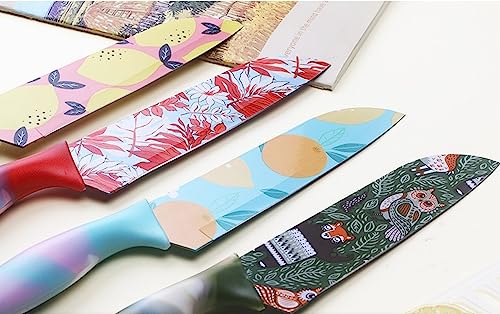 Image of Color Printed High Carbon Stainless Steel Santoku Chef's Knife with Blade Cover, (Carmine)