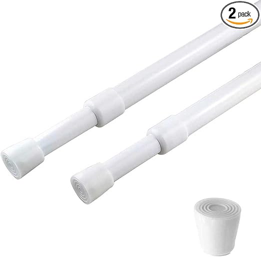 2 Pack Curtain Rod Adjustable 28-43 Inches,5/8" Diameter, White,Small Short Expandable Spring Loaded Tension Rods For Window, Bathroom, Cupboard,Kitchen