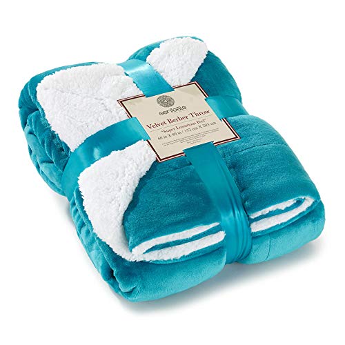 Genteele Sherpa Throw Blanket Super Soft Reversible Ultra Luxurious Plush Blanket, 60 x 80 inches, Teal/White