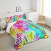 Feelyou Kids Baseball Comforter Boys Girls Softball Sports Game Comforter Set Girly Colorful Tie Dye Bedding Set Teens Men Baseball Gaming Quilt Set Rainbow Room Decor Queen Size for All Season 3Pcs #3