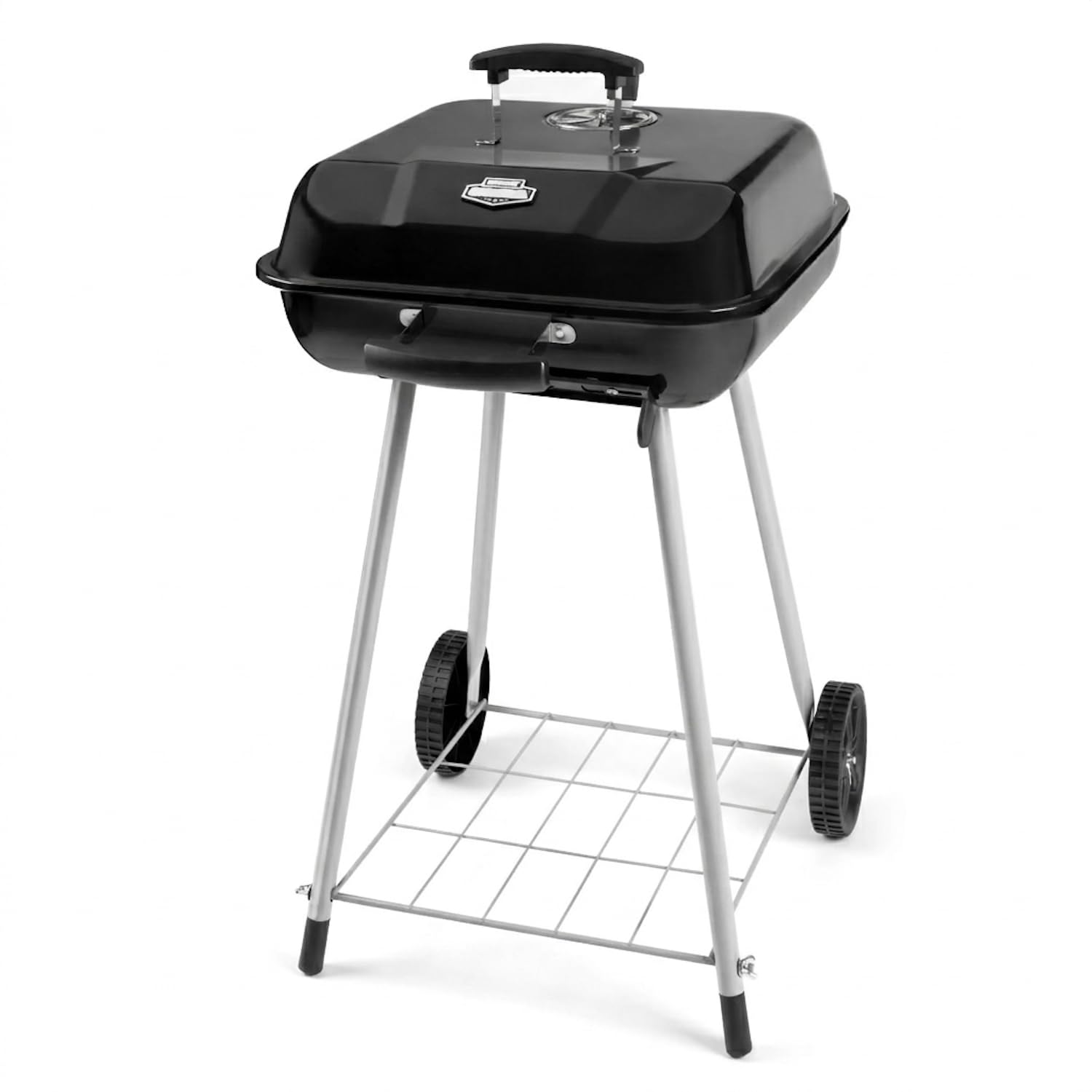 17.5 Inch Square Charcoal Grill with Wheels, Portable Outdoor BBQ Kettle Grill for Patio and Backyard Cooking, Porcelain-Coated Steel Grates and Adjustable Dampers, 302 Sq In Cooking Area, Black