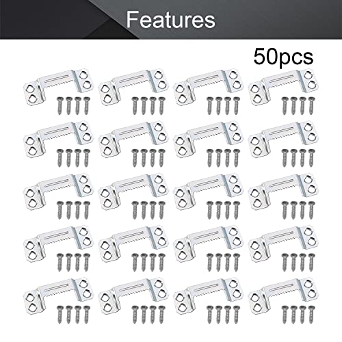 Image of MroMax 50PCS Sawtooth Picture Hangers Iron Picture Hangers 1.69 inch x 0.63 inch 4-Hole Picture Frames Hangers for Hanging Clock Paintings Artwork Picture Frame Hook Photos Silver
