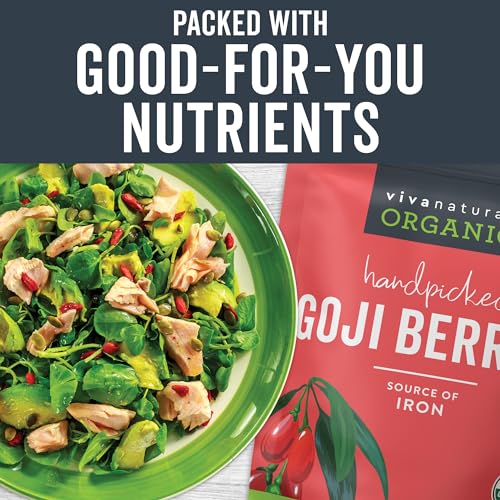 Image of Viva Naturals Organic Dried Goji Berries, (907 g) - Non-GMO, Vegan Wolfberries, Perfect for Goji Berry Tea, Smoothies, Baking & Snacking, 2 Pound (Pack of 6)