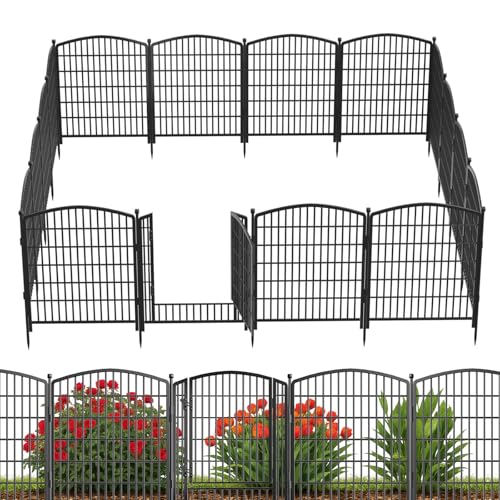 GATKITOM 31in(H) x 26ft(L) No Dig Decorative Garden Fence with Gate, 12 Panels Rustproof Animal Barrier Metal Dog Fence Outdoor for Yard, Patio, Temporary Garden Fencing with Ground Stakes