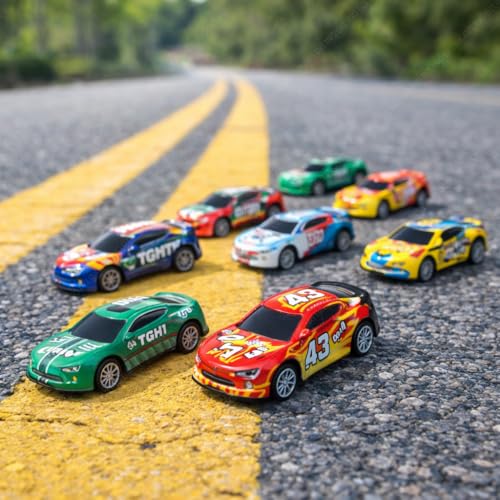 Image of DZLING Die-Cast Metal Toy Pickup Trucks, Pull Back Action Racing Cars, Vehicle Set for Kids Ages 3+ (8Pcs Die Cast Car Set)