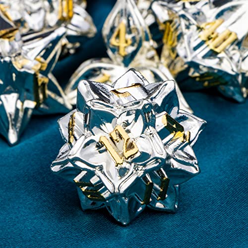 ARUOHHA DND Metal Dice Set Silvery Leaf Golden Numbers Design Polyhedral Dragons Dice with Box - Image 3