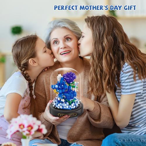 Image of QLT QIAOLETONG Flower Bouquet Building Set, 630 PCS Blue Rose Mini Building Blocks Kit for Adults, Flowers Botanical Collection for Home Decor, Mother's Day for Her Mom Women Wife Girlfriend