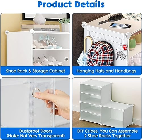Image of Strassis Design Plastic Shoe Rack for Home | 12 Shelf DIY Shoe Rack with Door Magnets for Home Storage Plastic Box Organizer, Metal Door Frame, Chappal Slipper Sandals Stand (White,6 Door)