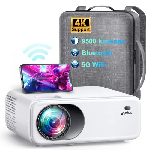 Proyector 5G WiFi Bluetooth, 9500 Lúmenes 4K Soporte Nativo 1080P Full HD WiMiUS W6 Proyector Ajuste 4P/4D Función de Zoom-50% para Home Theater PPT Compatible con iOS / Android / PC / TV Stick / PS5