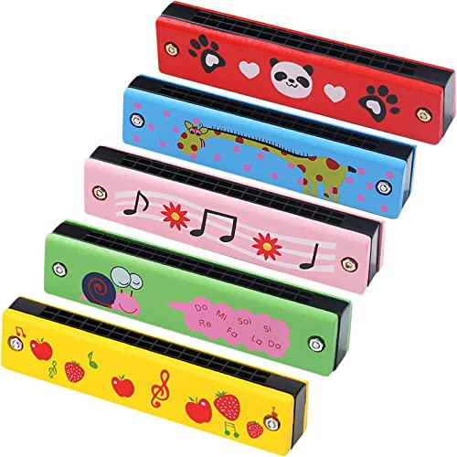 Zuzer 5 Piezas Armonica Niños 16 Agujeros Harmonica Armonica Infantil Harmonica de Madera para Principiantes Estudiantes Niños Cover
