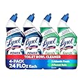 Lysol Toilet Bowl Cleaner, Max Strength Bathroom Cleaning Supplies, Toilet Bowl Cleaner Clinging Gel, Disinfecting and Deodorizing, Bleach Free, Atlantic Fresh + Forest Rain 24 oz (4 ct)