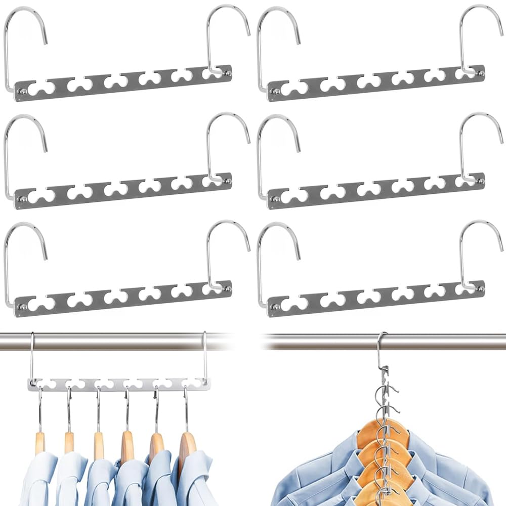 6 Stück Platz Max Kleiderbügel, Platzsparende Kleiderbügel Metall Magic Porös rutschfeste Schrank Organizer Multipurpose Hanger kann 12 Kleidungsstücke aufnehmen