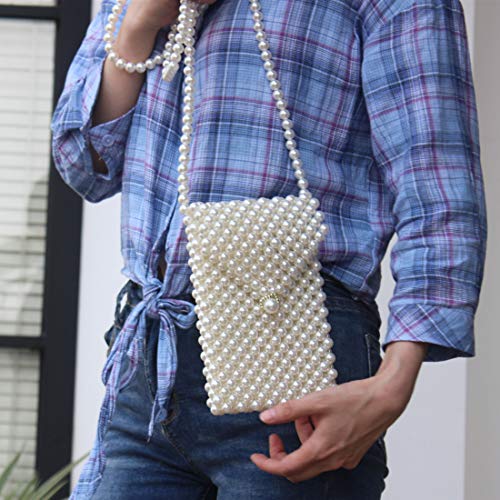 LETODE Women's Vintage Style Pearl Shoulder Bags Handmade Weave Pearl Crossbody Bags phone Purse Transparent Bags4