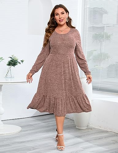 Image of ShopWonder Womens Plus Size Ribbed Knit Sweater Dress Long Sleeve Stretchy Comfy Casual Fall Dress with Pockets