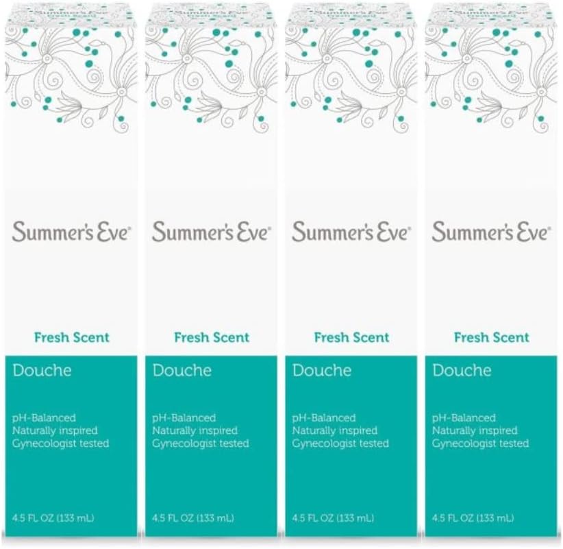 (Pack of 4 Bottles) Summer's Eve Fresh Scent Douche Vinegar & Water, Feminine Wash, 4.5oz Bottles. PH Balanced, Naturally Inspired, Gynecologist Tested (Pack of 4 Bottles, 4.5oz Each Bottle)