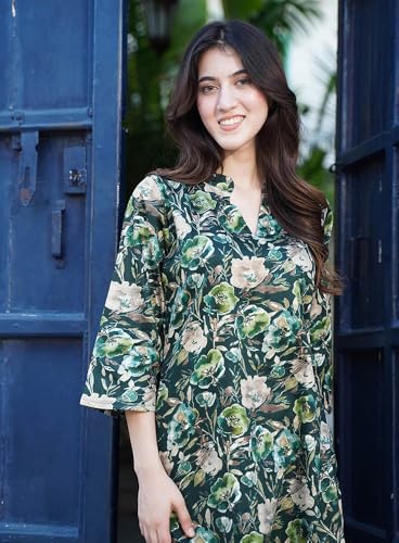 Image of NAINVISH Women Rayon Blend Floral Ethnic Co-Ord Set | Casual Wear Pant Top Set | Fancy | Full Pair Set | Co Ord Set Stylish | Winter | Top & Pant Set