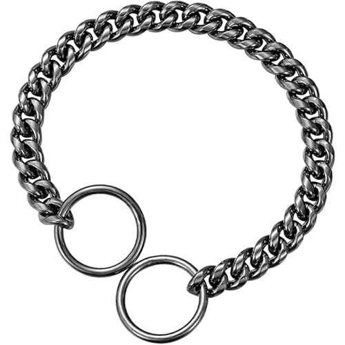 犬の首輪ファッションゴールド犬チェーンステンレス鋼チェーン小中大強力なペットチョーカー大型犬トレーニングショー革犬の 実用 (25cm,ブラック)