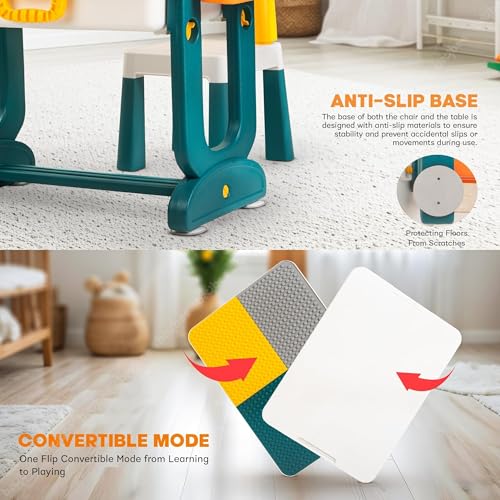 Image of BAYBEE 4-in-1 Study Table and Chair Set for Kids, Foldable & Portable Design Study Desk with Storage, Drawing Board & Block Surface Age 2-8 Years (Green)