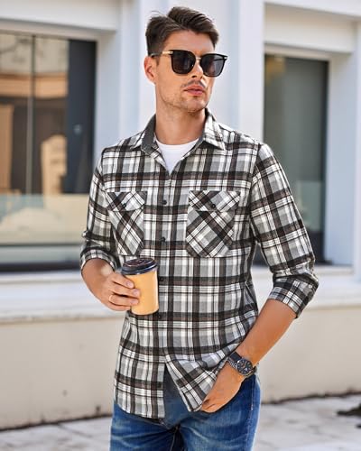 Image of WARHORSEE Flannel Shirt for Men Long Sleeve Button Down Plaid Shirts