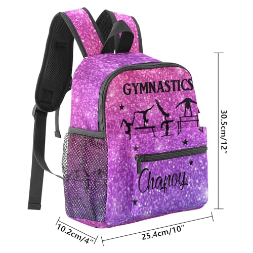Pink Violet Glitter Gymnastics Personalized School Backpack for Kid-Boy/Girl Toddler Daypack Kindergarten Travel Bookbag, Option 17, K102552