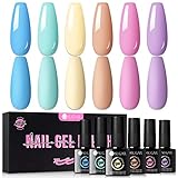 [6 Macaron Color Series Gel Nagellack]: Dieser Macaron Color U V Nagellack ist flach, aber sehr hell, perfekt für den frühen Frühling; Sie werden nicht zu viele Aufmerksamkeit erregen, aber es wird Ihnen perfekte Stimmung bringen; Es kommt mit Pastellgelb rosa lila und blauen Nagellack zum DIY zu Hause für helle und sonnige Tage