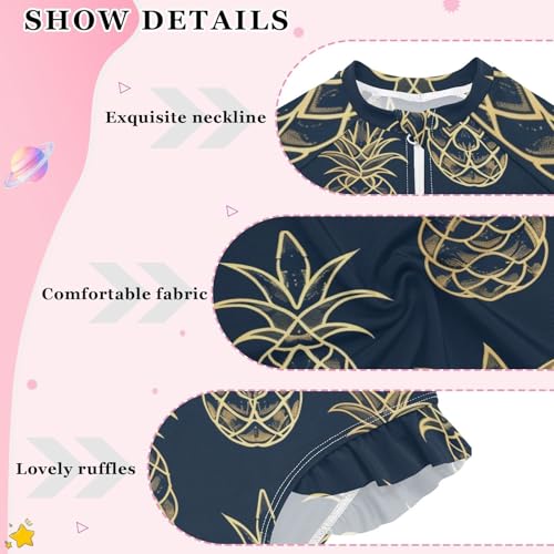 Girls One Piece Swimsuits Long Sleeve Swimsuit Zipper Bathing Suits Gold Pineapple Blue3