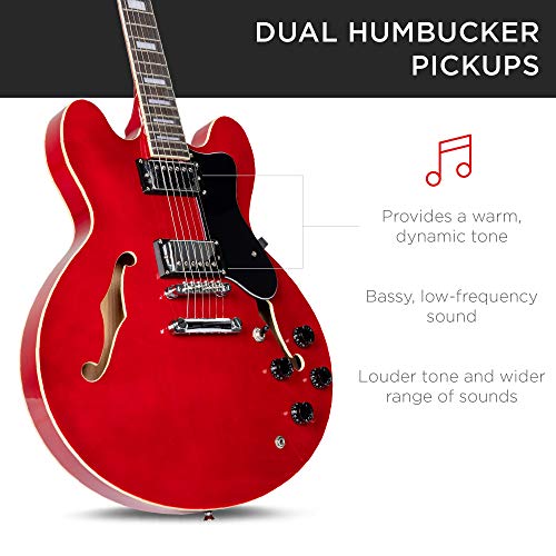 Best Choice Products Ensemble de guitare électrique semi-creuse Rouge - Les Beatles, Paul McCartney, John Lennon, RIngo Starr, George Harrison Best Choice Products Ensemble de guitare électrique semi-creuse Rouge – Image 4