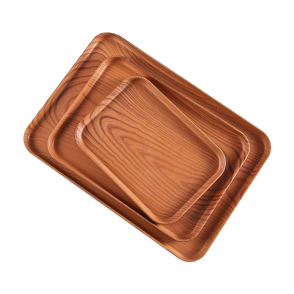 TOMVAES Serving Tray, Rectangle Food Tray, 3 Pack Table Tray, Sturdy Decorative Serving Trays Platter for Breakfast, Drinks, Snack, Dining, Coffee Brown