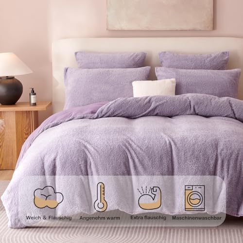 Lanqinglv Plüsch Bettwäsche 135x200 Winter Flauschige Teddy Fleece Lila – Ansicht 4