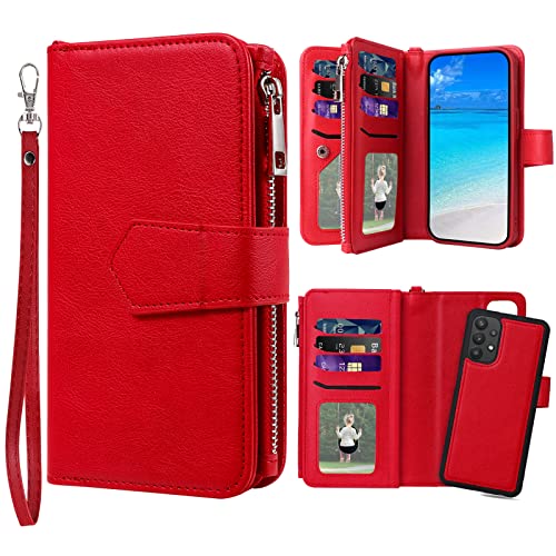 Coque Galaxy A32 5G type étui folio détachable rouge avec porte-carte intégré
