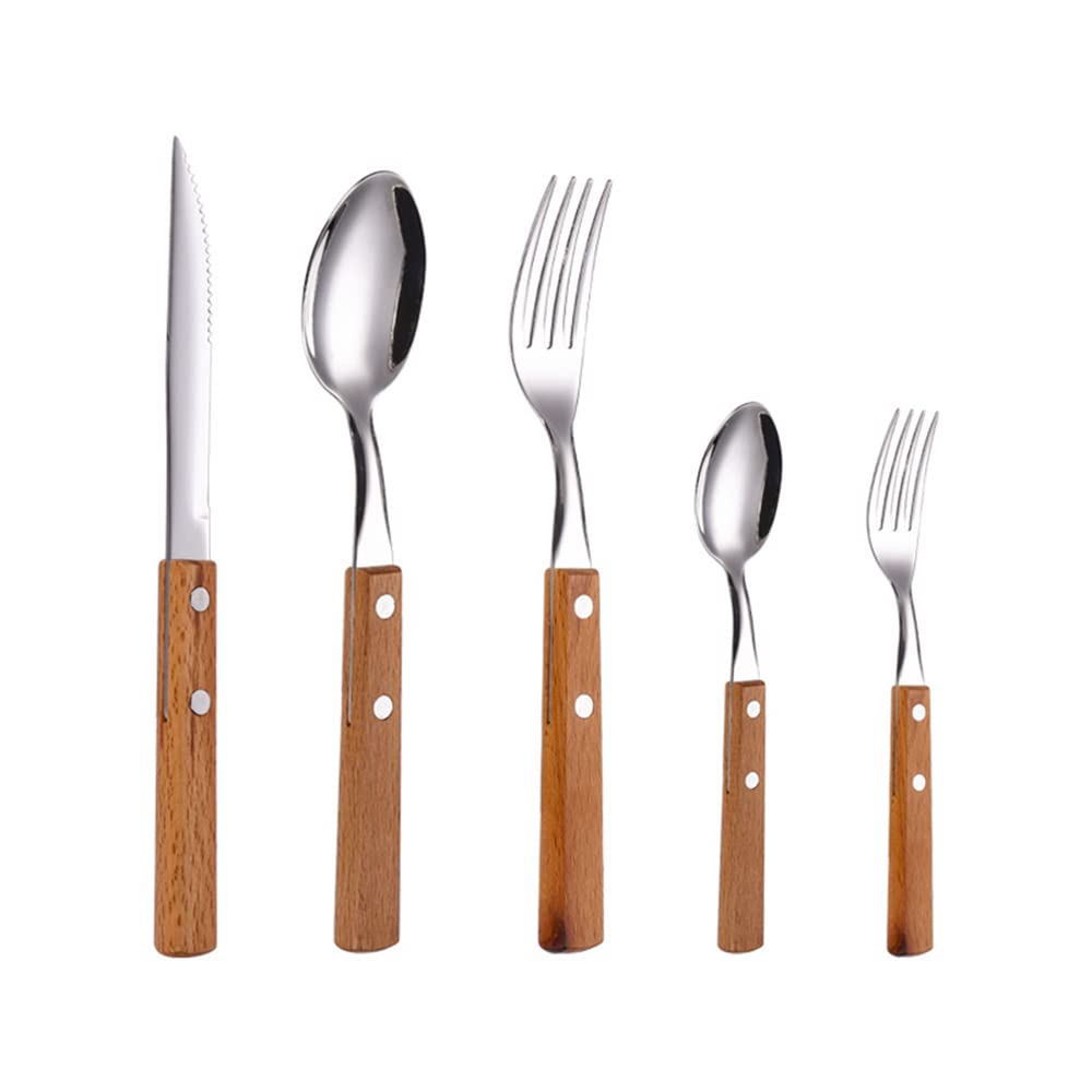 Besteck Set, Steak Besteck Set Lebensmittelechtes Edelstahl-Besteck Set 6 Personen, 30-teiliges Geschirr,Griff aus Holz Essgeschirr für Zuhause und Restaurant, Hochzeit, Halloween, Weihnachten