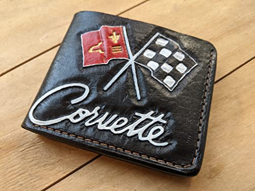 Men's 3D Genuine Leather Wallet, Hand-Carved, Hand-Painted, Leather Carving, Custom wallet, Personalized wallet, Corvette3