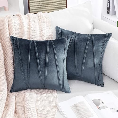 Image of Khooti Velvet Striped Cushion Cover Pack of 1-24x24 Inches / 60.96x60.96 Cm | Dark Grey | Soft Pillow Covers Cushion Case for Sofa Bedroom Livingroom Chair Car, Cushion Cover with Zig Zag Pattern