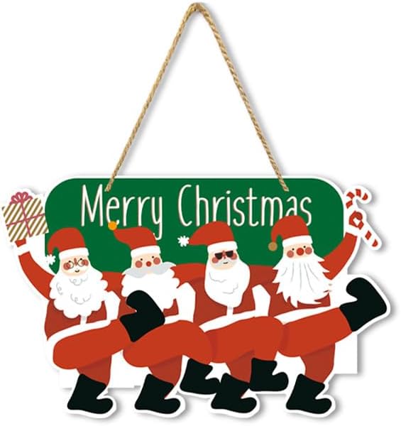 JENKEM Christmas Door Sign Decor,Christmas Hanging Welcome Sign Winter Welcome Sign - Santa Claus Shaped Door Hanger for Holiday Home Decor Festive Christmas Decoration (Green)